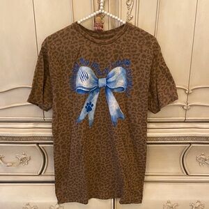 Leopard Print Women’s Shirt with Blue Bow